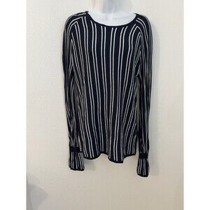 Hinge Sweater Long Sleeve Women's Size M Bell Sleeve Tie Back Stripes Blue White